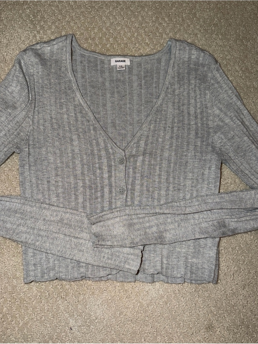 Garage Light Gray Ribbed Button-Front Crop Sweater